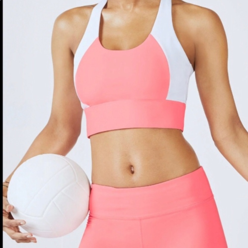 Fabletics Bright Pink & White Sports Bra